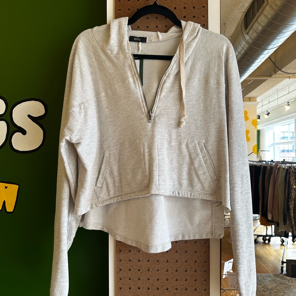 BDG Light Gray Half-Zip Hoodie